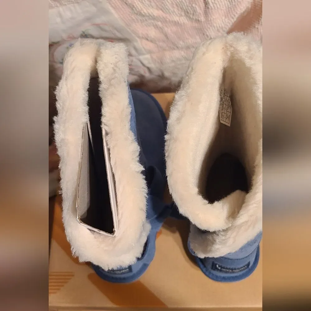 NEW UGG Koolaburra Shearling Sheepskin Bow Ribbon Blue Boots 6 And 10